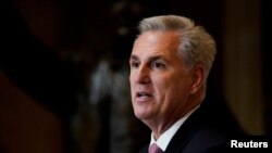 美国国会众议院新任共和党籍议长凯文·麦卡锡(Kevin McCarthy)在国会山(资料照 2022年7月27日)