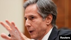 资料照片:美国国务卿布林肯在国会出席听证会。(2021年3月10日)