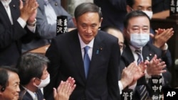 菅义伟星期三在国会众议院当选日本新首相。(2020年9月16日)