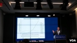 南加州大学教授康灿雄在“东亚是否存在军备竞赛”研讨会中发言(美国之音乔栈拍摄)