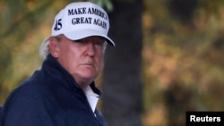 美国媒体11月7日宣称前副总统拜登赢得总统大选后,美国总统特朗普从高尔夫球场回到白宫。