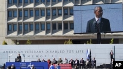 2014年10月5日美国总统奥巴马在美国伤残退伍军人纪念碑华盛顿落成仪上讲话