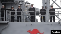 澳大利亚皇家海军一艘阿德莱德级导弹护卫舰(路透社2019年4月21日)