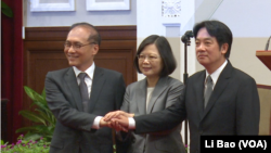 台湾总统蔡英文2017年9月5日宣布行政院长换人,由林全(左)换成赖清德(右,美国之音黎堡拍摄)