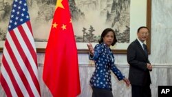 Cố vấn An ninh Quốc gia Hoa Kỳ Susan Rice và Ủy viên Quốc vụ viện Trung Quốc Dương Khiết Trì tại Bắc Kinh, ngày 8/9/2014.