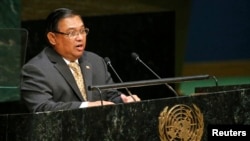 缅甸外交部长温纳貌伦于2014年9月29日在联合国大会第69届会议上讲话(资料照片)