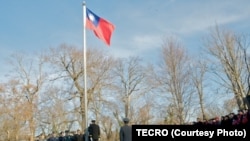 台湾驻美代表处1月1日在华盛顿双橡园举行元旦升旗仪式。(照片由驻美国台北经济文化代表处提供)