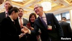 苹果首席执行官蒂姆·库克2018年3月24日在北京钓鱼台国宾馆出席2018年中国发展论坛(CDF)年会。