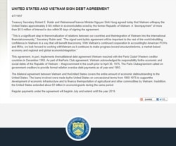 Thông cáo của Bộ Tài chánh Hoa Kỳ về ký kết thanh toán nợ của Việt Nam ngày 7/4/1997.