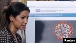 美国副总统彭斯的新闻秘书凯蒂·米勒星期五接受了新冠病毒测试,测试结果呈阳性。(2020年5月8日)