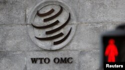 资料照:瑞士日内瓦世界贸易组织总部外的标志