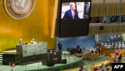 美国总统特朗普2020年9月22日通过视频出席第75届联合国大会一般性辩论(联合国照片)