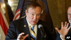 FILE - In this Jan. 27, 2015, file photo, Democratic state Sen. Jim Dabakis, speaks during a news conference in Salt Lake City. Dabakis, who traveled with his partner to Iran in the summer of 2016, has set off a firestorm in Islamic Republic, where hard-liners accuse him of being “part of a major Western project to infiltrate” the country.