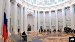 俄罗斯总统普京在莫斯科主持联邦安全委员会会议。(2022年2月21日)