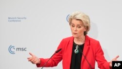 欧盟委员会主席冯德莱恩(Ursula von der Leyen)在德国慕尼黑安全会议上发表讲话(2022年2月19日)