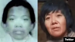 小花梅(左)与锁链女被江苏省当局认定为同一人。(推特图片)