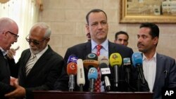 Đặc sứ Liên Hiệp Quốc đặc trách Yemen, ông Ismail Ould Cheikh Ahmed trong cuộc họp báo tại Sanaa, Yemen, ngày 10/1/2016.