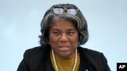 资料图:美国驻联合国大使琳达·托马斯·格林菲尔德(Linda Thomas-Greenfield)(美联社)