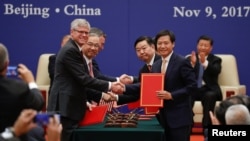 美国与中国2017年11月9日签署大宗经贸协议