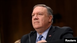 美国国务卿蓬佩奥2019年4月10日在国会参议院外交关系委员会的一个听证会上。