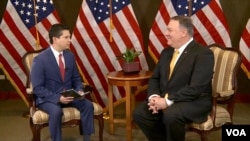 4月13日,美国国务卿蓬佩奥在访问巴拉圭的时候接受美国之音记者专访。