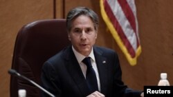 美国国务卿布林肯与德国外长马斯在德国拉姆施泰因空军基地举行记者会(2021年9月8日)