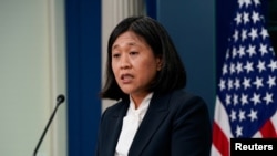 2024年5月14日,美国贸易代表戴琪在白宫举行的新闻发布会上发言。(路透社照片)