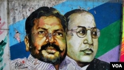 低种姓政党用安倍多加尔的形象帮助竞选。(2016年2月11日,美国之音朱诺拍摄)