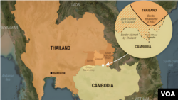 引起柬埔寨和泰国边境冲突的柏威夏寺的地理位置示意图(英文)