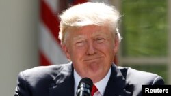 美国总统川普在白宫玫瑰园宣布美国将退出巴黎协定。(2017年6月1日)