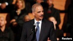 2014年12月1日美国司法部长埃里克·霍尔德在亚特兰大埃比尼泽浸礼会教堂讲话