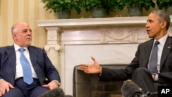 美国总统奥巴马2015年4月15日在白宫会晤伊拉克总理阿巴迪。