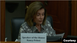 众议院议长佩洛西2020年7月1日在众院外委会有关香港国安法的听证会上发言(视频截图)