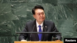 韩国总统尹锡悦2023年9月20日在纽约召开的第78届联合国大会上发表演讲。