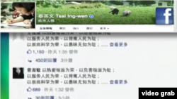 1月20日晚间,大批中国网民翻墙登上脸书,推特等社交媒体,对包括台湾总统当选人蔡英文,民进党以及许多中国海内外民主和维权人士发动留言攻势(视频截图)