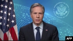 美国国务卿布林肯通过视频对联合国人权理事会讲话。(2021年2月24日)