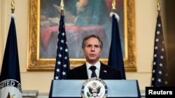 美国国务卿布林肯3月3日在国务院发表外交政策演说 (路透社)