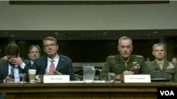 美国国防部长卡特和美军参联会主席邓福德上将2016年9月22日在国会作证 (美国国会视频截图)