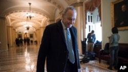 参议院少数党领袖舒默在政府关门的第三天抵达国会山。(2018年1月22日)