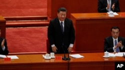 习近平在人民大会堂纪念中国军队介入金日成发起的朝鲜战争七十周年纪念大会上讲话。(2020年10月23日)