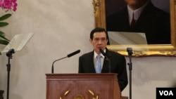台湾总统马英九在马习会前夕召开中外记者会。(美国之音记者李逸华拍摄)