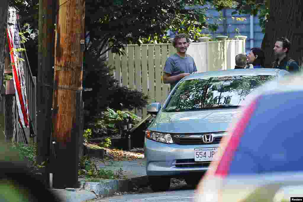 Peter Theo Curtis, who was released on Sunday, Aug. 24  after spending two years as a captive of insurgents in Syria, stands outside his mother's home in Cambridge, Massachusetts, Aug. 27, 2014.
