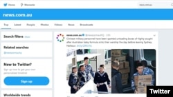 澳大利亚新闻网推特账号截图: 中国水手2019年6月6日搬运成箱澳大利亚婴儿奶粉
