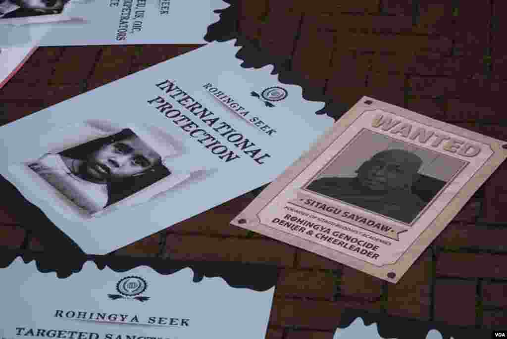 Kachin & Karen organizations joined protests with Rohingya groups . Around 100 people outside in total.