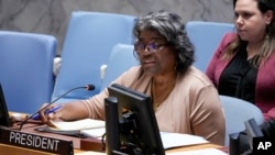 琳达·托马斯-格林菲尔德,美国驻联合国大使,现任联合国安理会主席. (美联社图片)