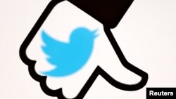 脸书的“赞”按钮倒贴在推特的标志上(资料图)