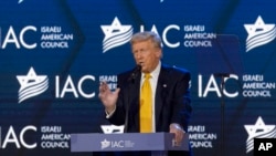 19일 '유대계 미국인 위원회' 행사에 나와 연설하는 미국 공화당 대선 후보 도널드 트럼프 전 대통령