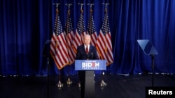 美国民主党总统参选人拜登在纽约发表演讲(2020年月7日)。