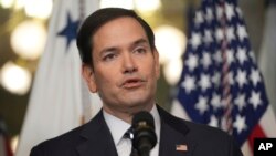 美国国务卿鲁比奥在宣誓就任国务卿职位后发表讲话。（2025年1月21日）