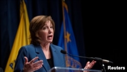 美国疾病控制与预防中心国家免疫和呼吸疾病中心主任麦斯尼耶（Nancy Messonnier）于2020年1月28日在华盛顿就此次冠状病毒爆发的公共卫生应对措施发表讲话。